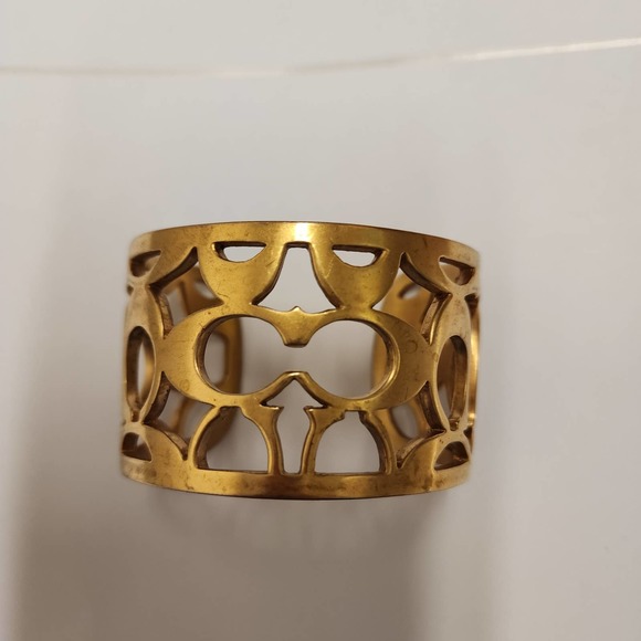Coach Gold Signature C Open Cuff Bracelet Jewlery - One Size
